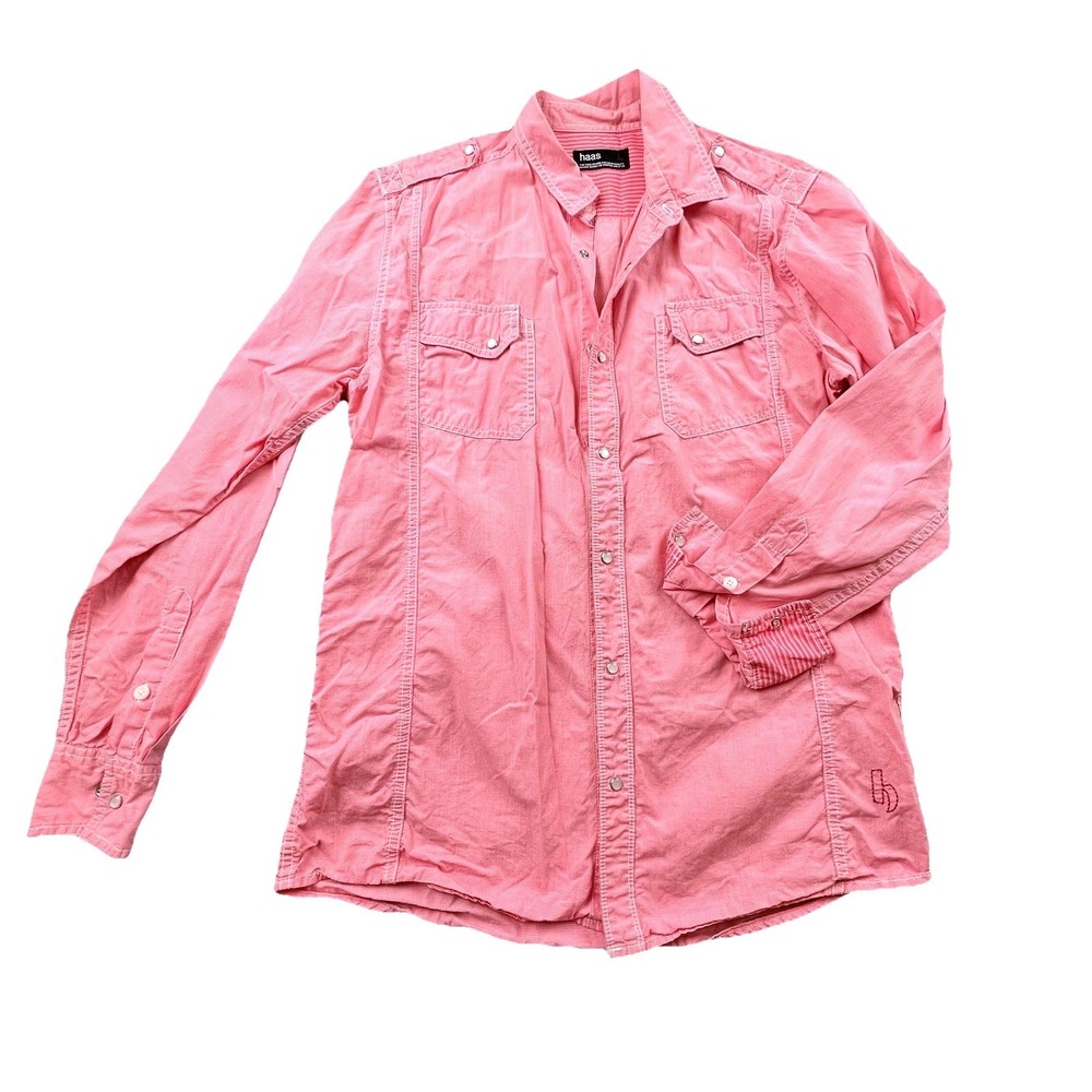 VTG Haas Pearl Snap‎ Shirt Mens L Pink Western Long Sleeve Special Vintage Y2K